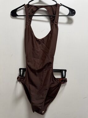 Rare VTG 02 Victorias Secret Monokini Swim Suit Sz S Brown Cut Outs Sexy Resort